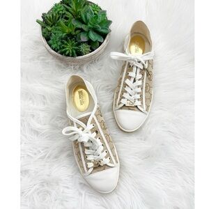 Michael Kors Kristy Slide Monogram Jacquard Lace-Up Espadrille Sneakers Size 8